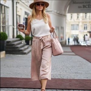 Zara Pink Ankle Cropped Pants with Tie Waist